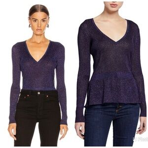 Veronica Beard Sparkle Knit V-Neck in Deep Purple